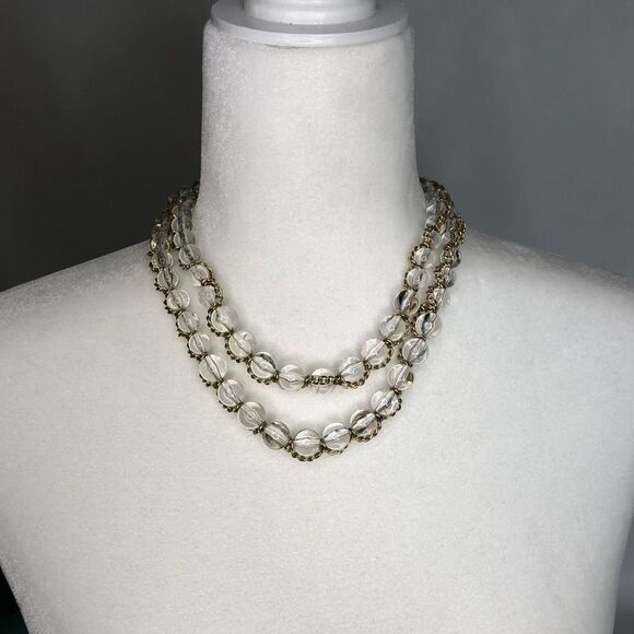 NY Clear and gold beaded layered necklace - Picture 2 of 3
